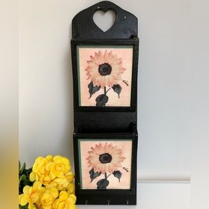 Vintage Wood Heart Sunflower Letter Organizer & Key Holder